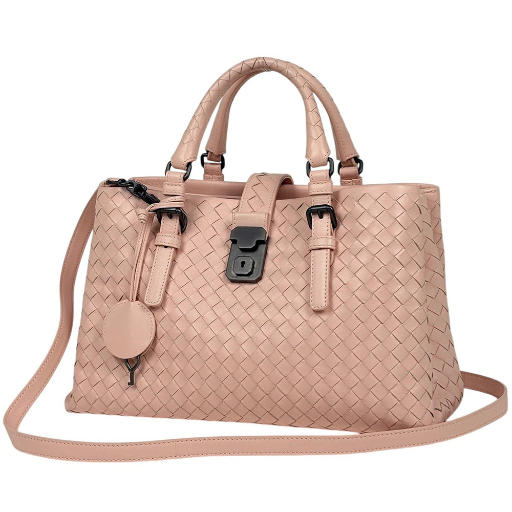 Bottega Veneta Intrecciato Roma Bag Shoulder Handbag Leather Pink